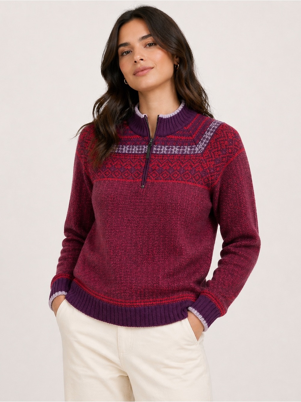 Vintage Patagonia wool Nordic quarter zip sweater pink purple HK Fair Isle S